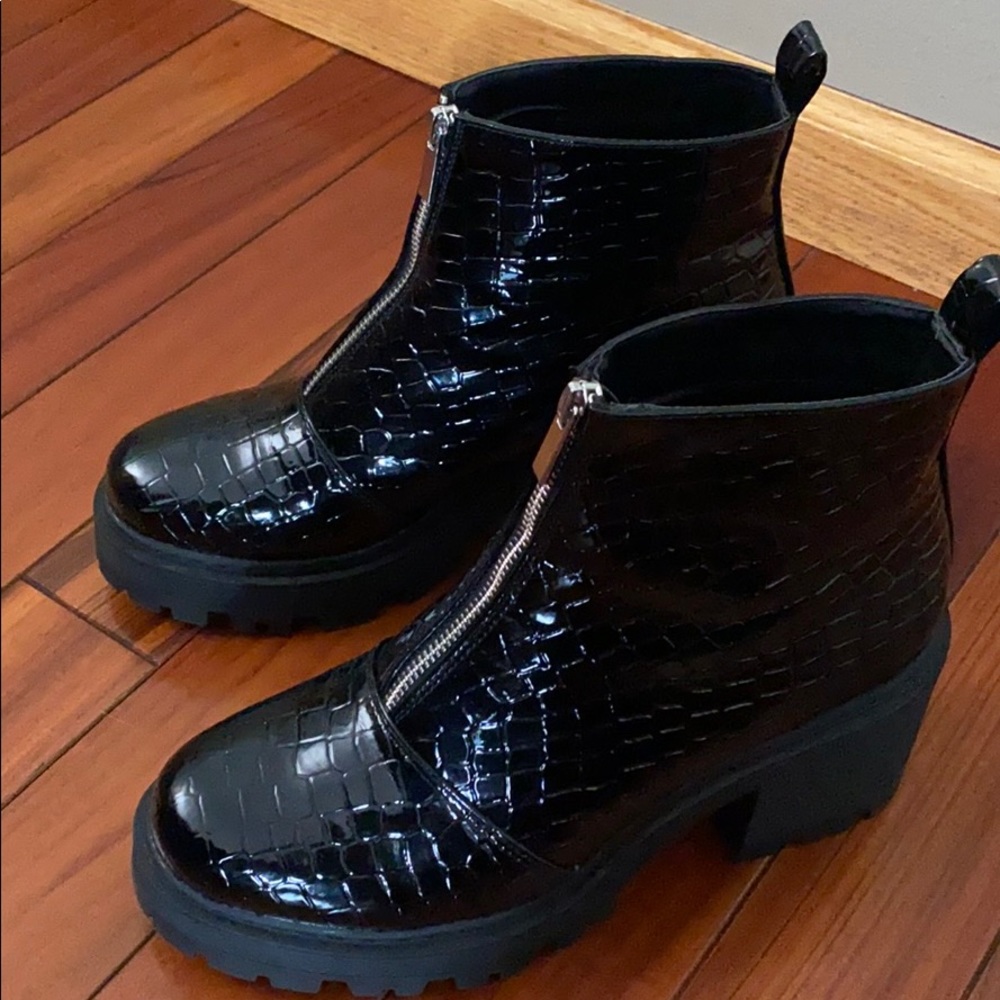 Black patten leather boots